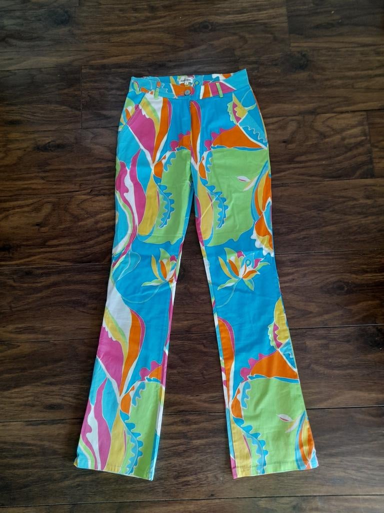 Nieuwe vrolijke broek m stretch sixties Flower Power patroon, Ophalen of Verzenden, Zo goed als nieuw, Maat 36 (S), Lang