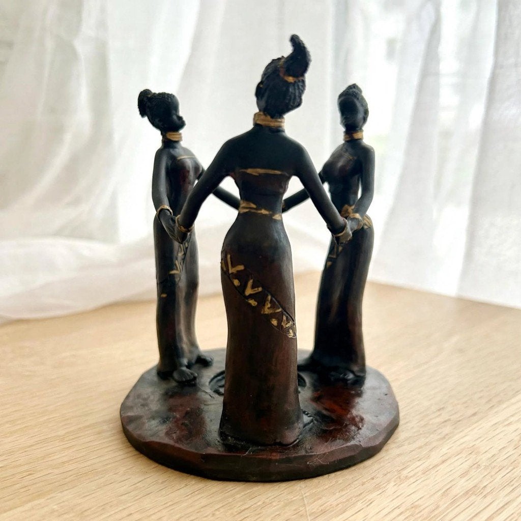Vintage Beeldje  Afrikaanse Vrouwen - Waxinelichthouder, 12 cm, Waxinelichthouder, Ophalen of Verzenden, Zo goed als nieuw