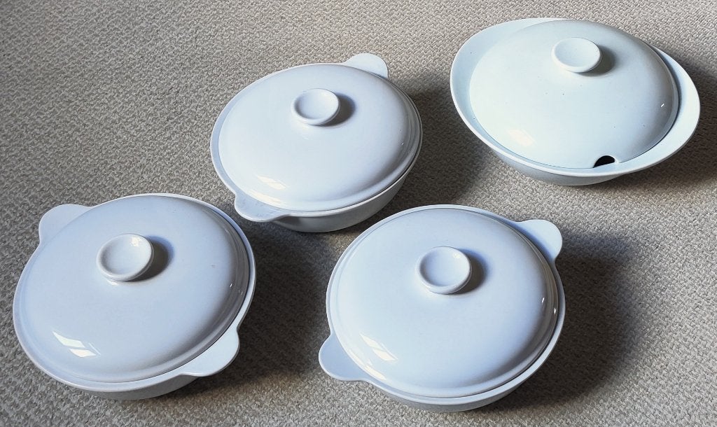 4 FRIS EDAM dekschalen servies parelgrijs  mintgroen 1955, Ophalen of Verzenden