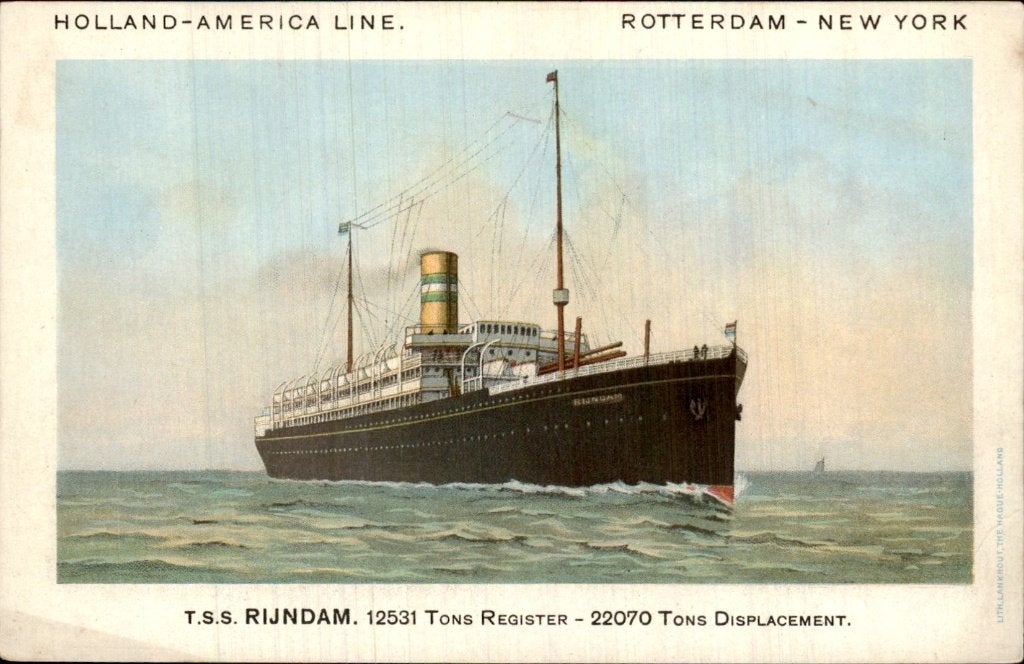 Rotterdam - T.S.S. Rijndam - Holland-America Line, Ophalen of Verzenden, Voor 1920, Ongelopen, Zuid-Holland