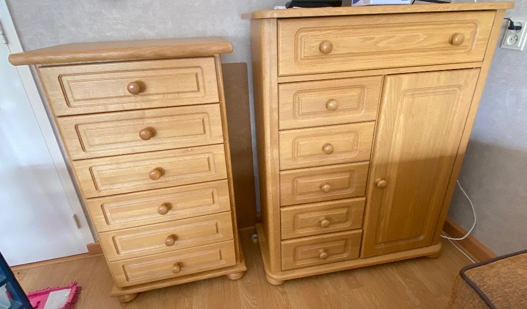 Blank eiken kastjes, Ophalen, 1 of 2 laden, Eikenhout, 50 tot 100 cm