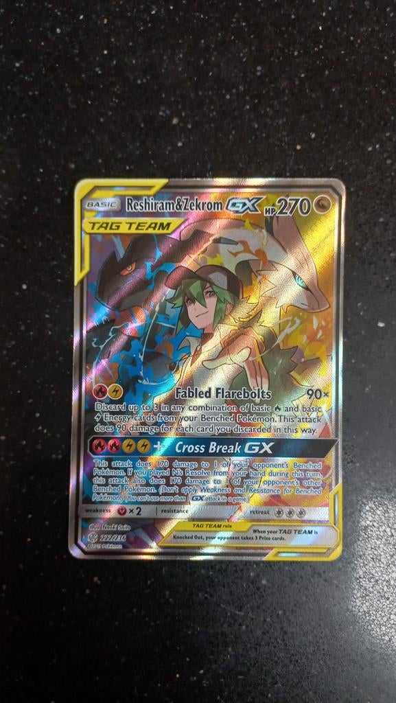 Pokémon TCG (Reshiram & Zekrom GX TAG TEAM 222/236), Ophalen, Zo goed als nieuw, Losse kaart, Foil