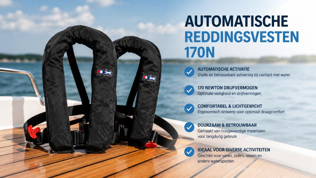 Automatisch reddingsvest 170N zwart – ISO 12402 gekeurd, Info@bateaubootservice.nl, Bateau, Nieuw, Ophalen of Verzenden