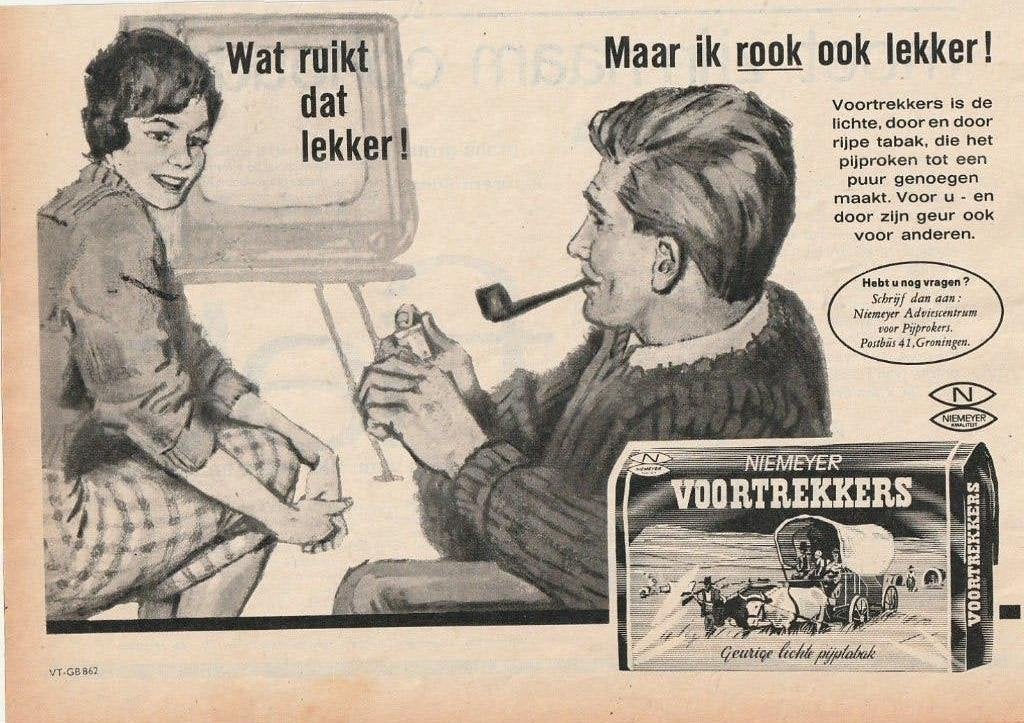 retro reclame 1962 Niemeyer Voortrekkers pijptabak rijp, Verzenden, Overige typen