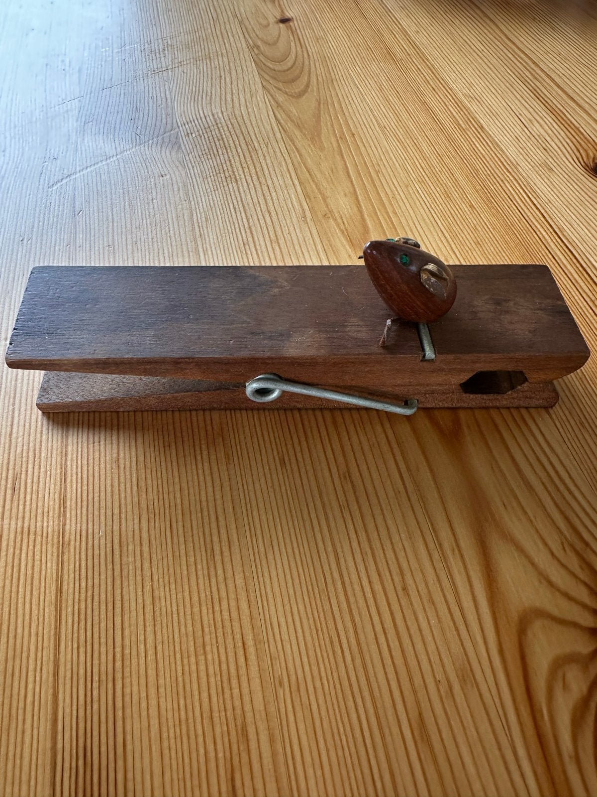 Vintage houten papierknijper met muisje, Ophalen of Verzenden