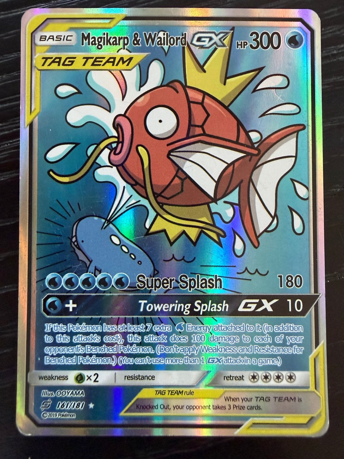 Magikarp & Wailord GX Pokémon kaart (161/181) - Tag Team, Ophalen, Zo goed als nieuw, Losse kaart, Foil