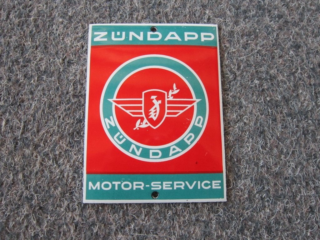 ZUNDAPP EMAILLE RECLAMEBORD, Ophalen, Zo goed als nieuw, Reclamebord