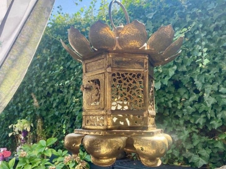 Grote antieke Japanse tempel lantaarn 55 cm hoog Tsuri Doro, Antiek en Kunst, Ophalen