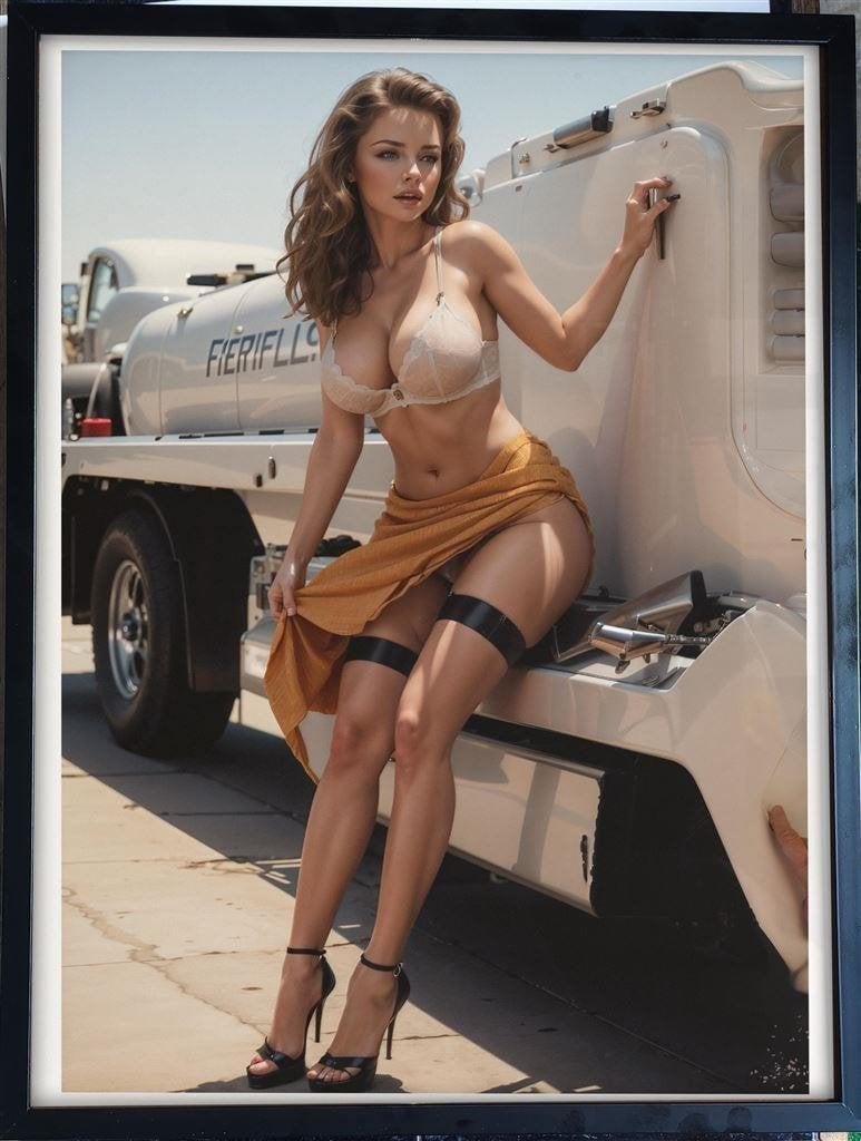 Poster in Frame Sexy Retro Lingerie Pin up girl vrachtwagen, Verzenden, Nieuw, A1 t/m A3, Film en Tv