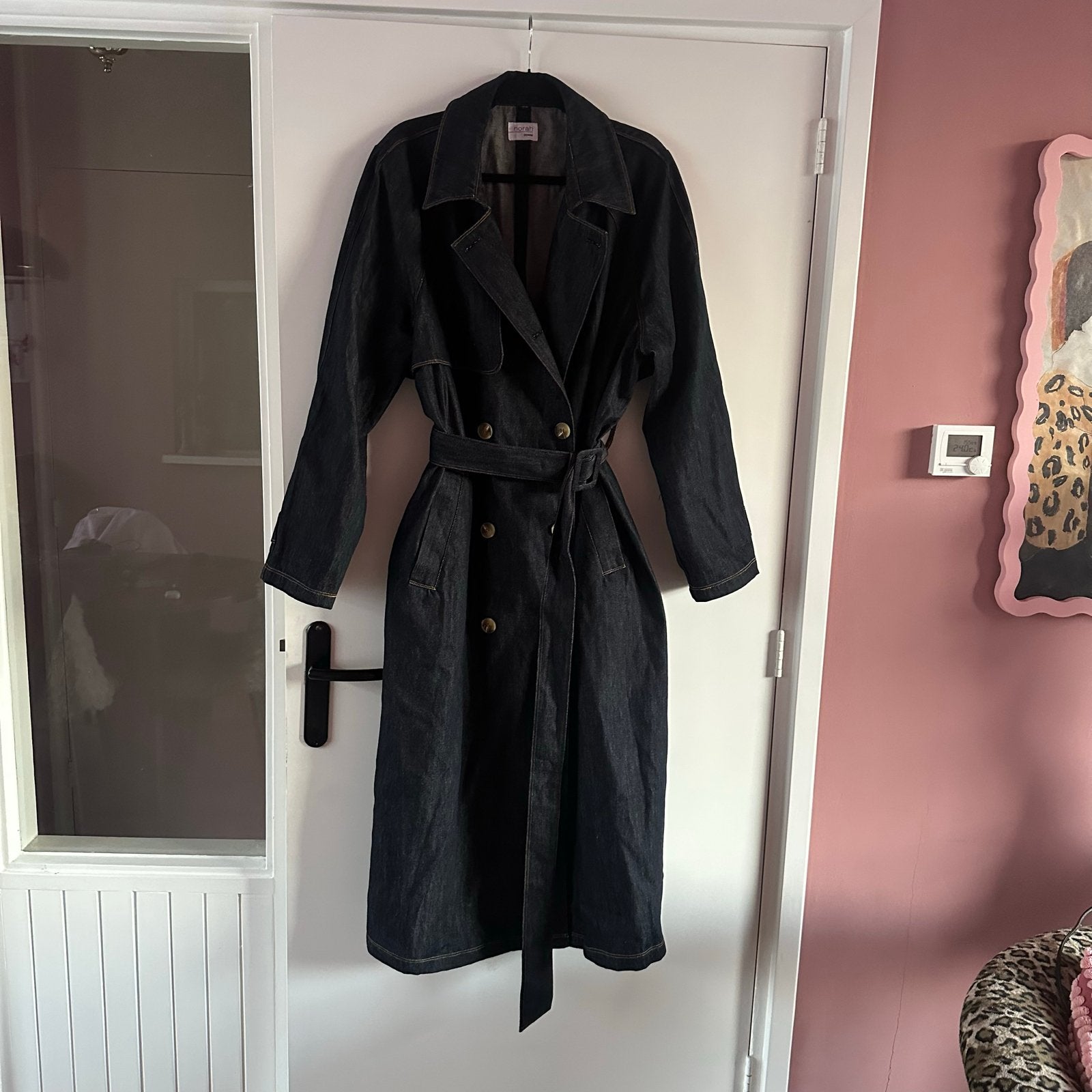 Norah Denim Trenchcoat Maat 46/48, Ophalen of Verzenden, Zo goed als nieuw, Maat 46/48 (XL) of groter, Blauw