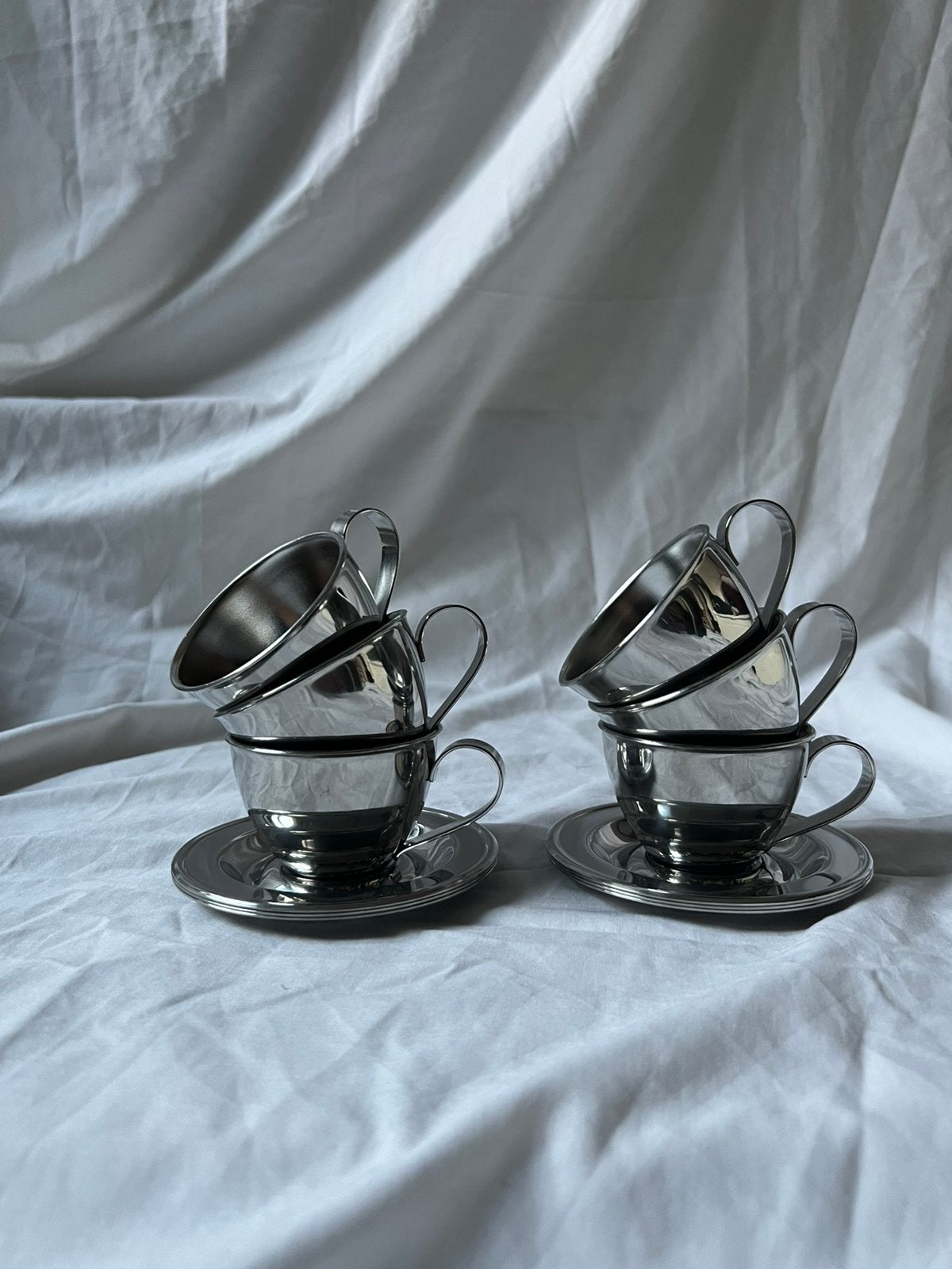 Set van 6 vintage design RVS espressokopjes van Nanni Italy, Huis en Inrichting, Keuken | Servies, Ophalen, Metaal, Vintage, Kop(pen) en/of Schotel(s)
