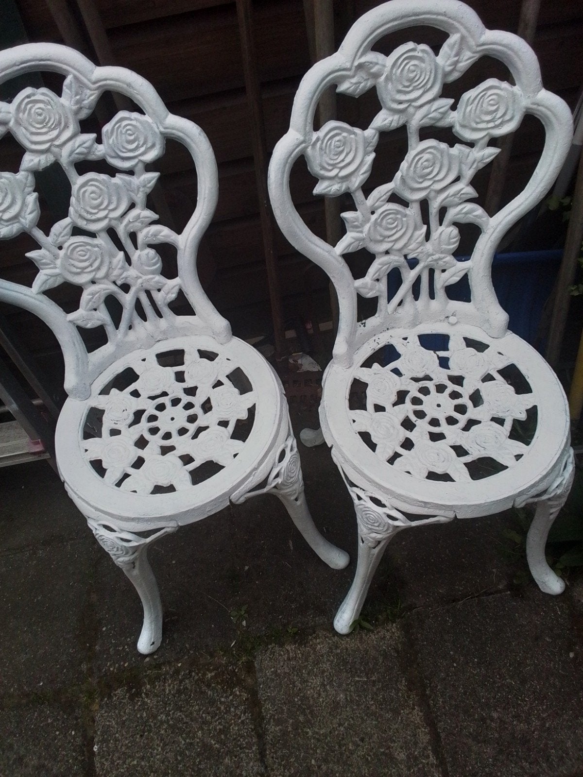 Set van 2 metalen bistrostoelen, Gebruikt, Twee, Wit, Bistro, Romantisch