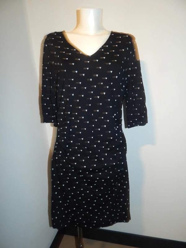 Marccain zwarte jurk witte hartjes print gesmockt zijkanten6, Kleding | Dames, Verzenden, Zwart, Maat 42/44 (L), Zo goed als nieuw