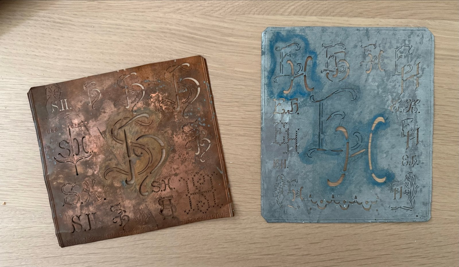 Antieke koperen en zinken sjablonen (2 stuks), Ophalen of Verzenden