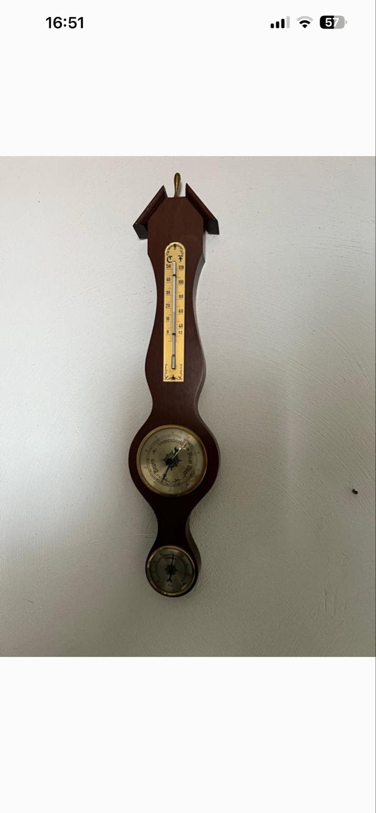 Vintage Barometer en Thermometer - Houten Weerstation, Ophalen, Gebruikt, Weerstation
