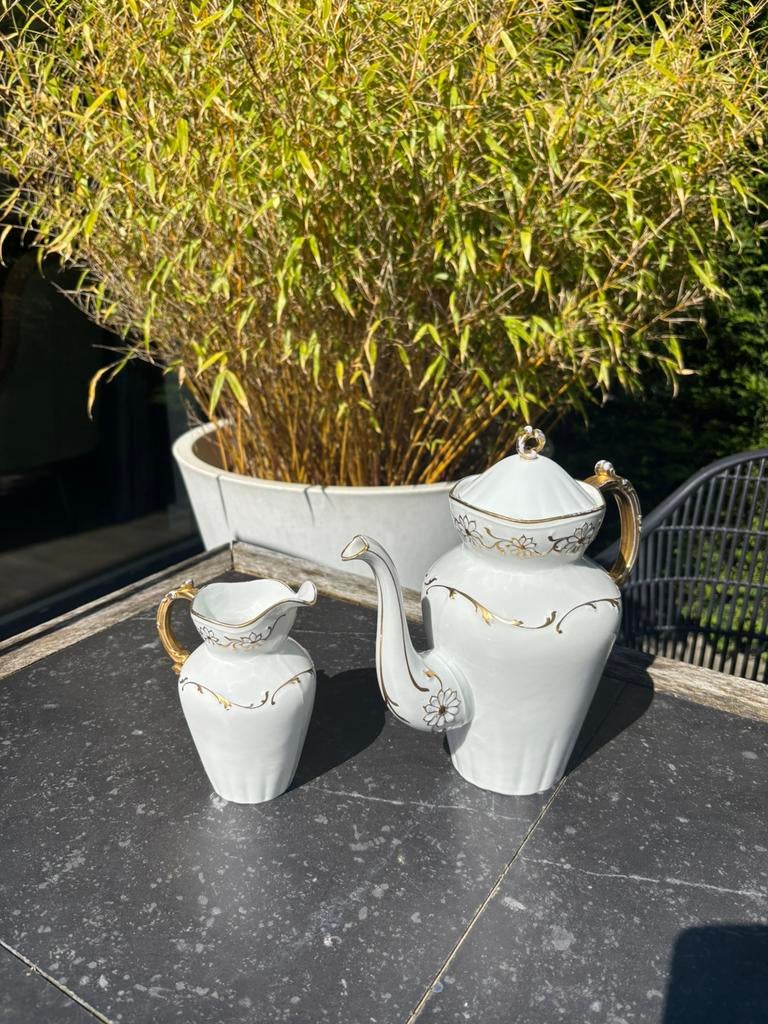 Limoges France koffie/theepot wit goud madeliefjes,vintage, Ophalen of Verzenden