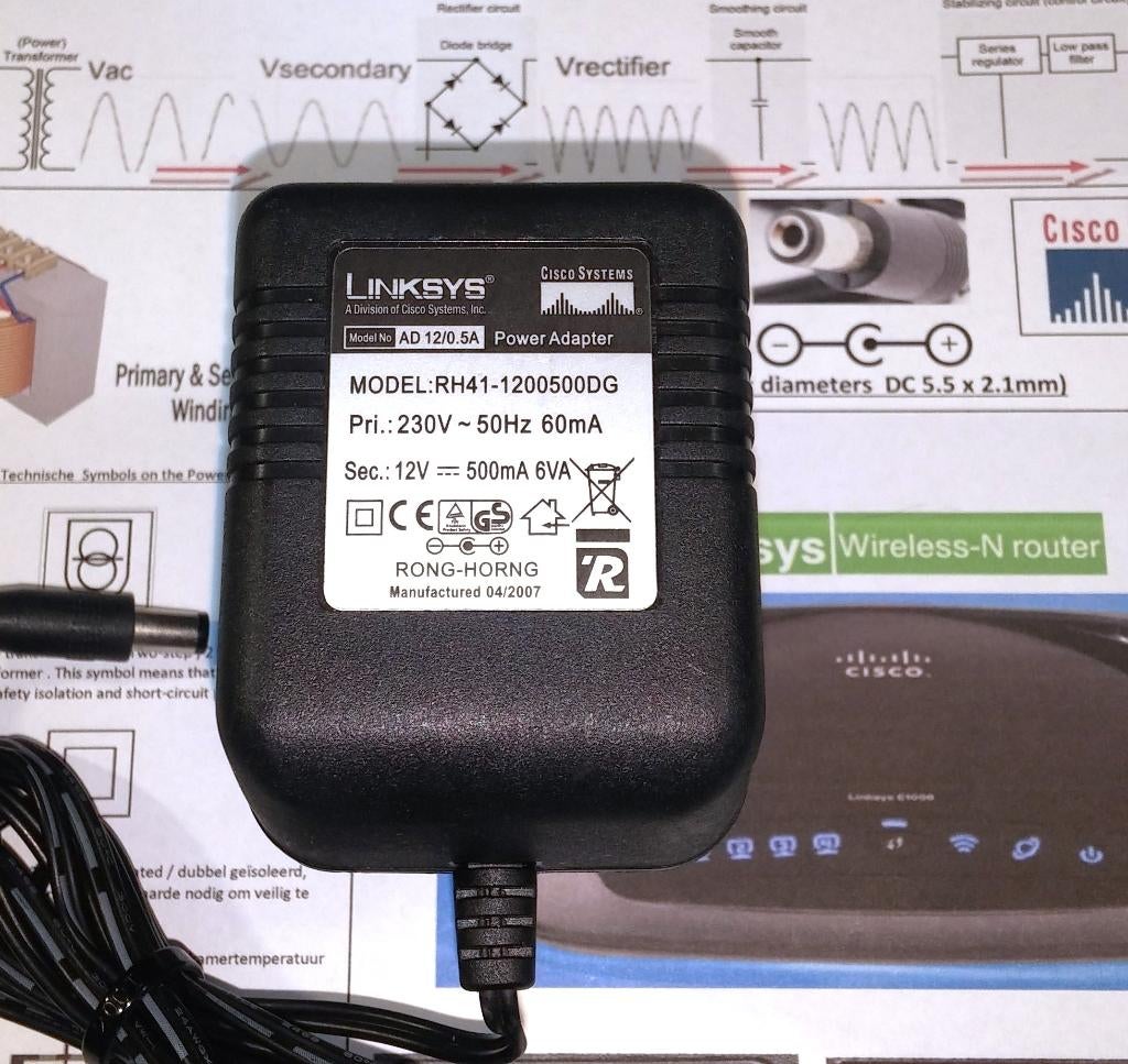Linksys AD12/0.5A 12V Adapter Rong-Horng RH41-1200500DG, Ophalen of Verzenden, Zo goed als nieuw
