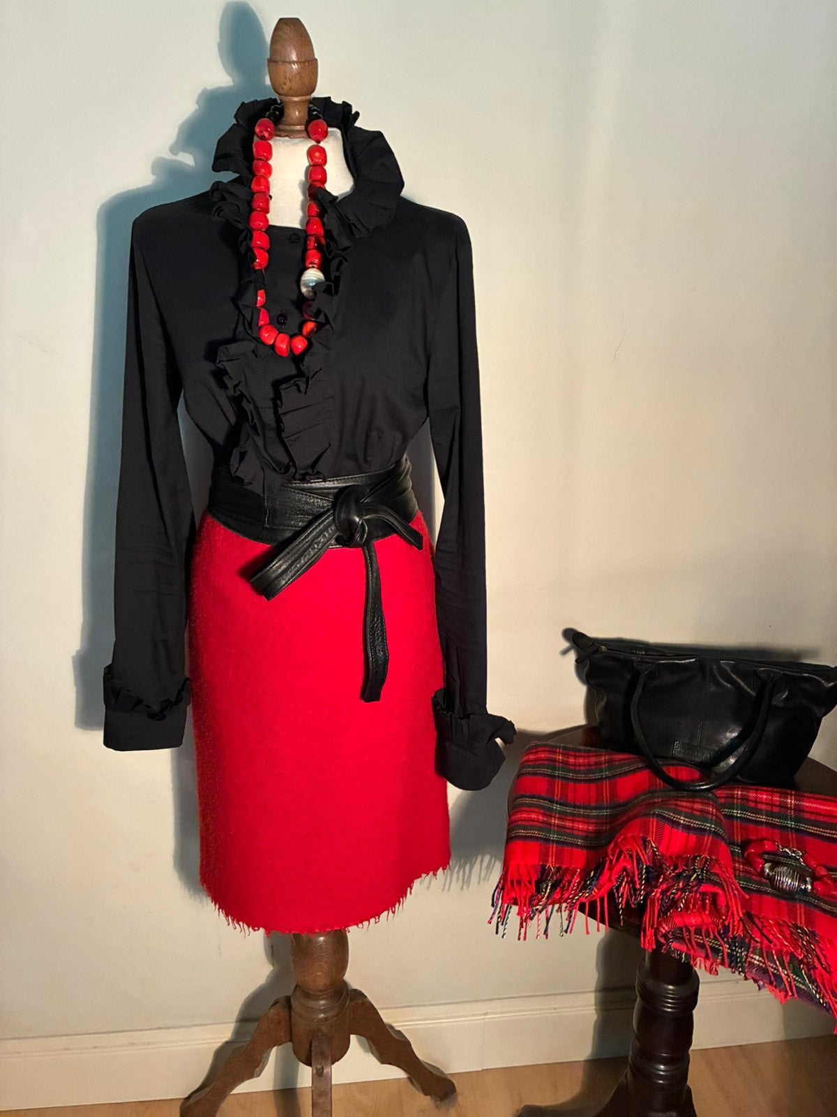 NATAN ROK ROOD BOUCLE, Verzenden, Maat 42/44 (L), Zo goed als nieuw, Knielengte