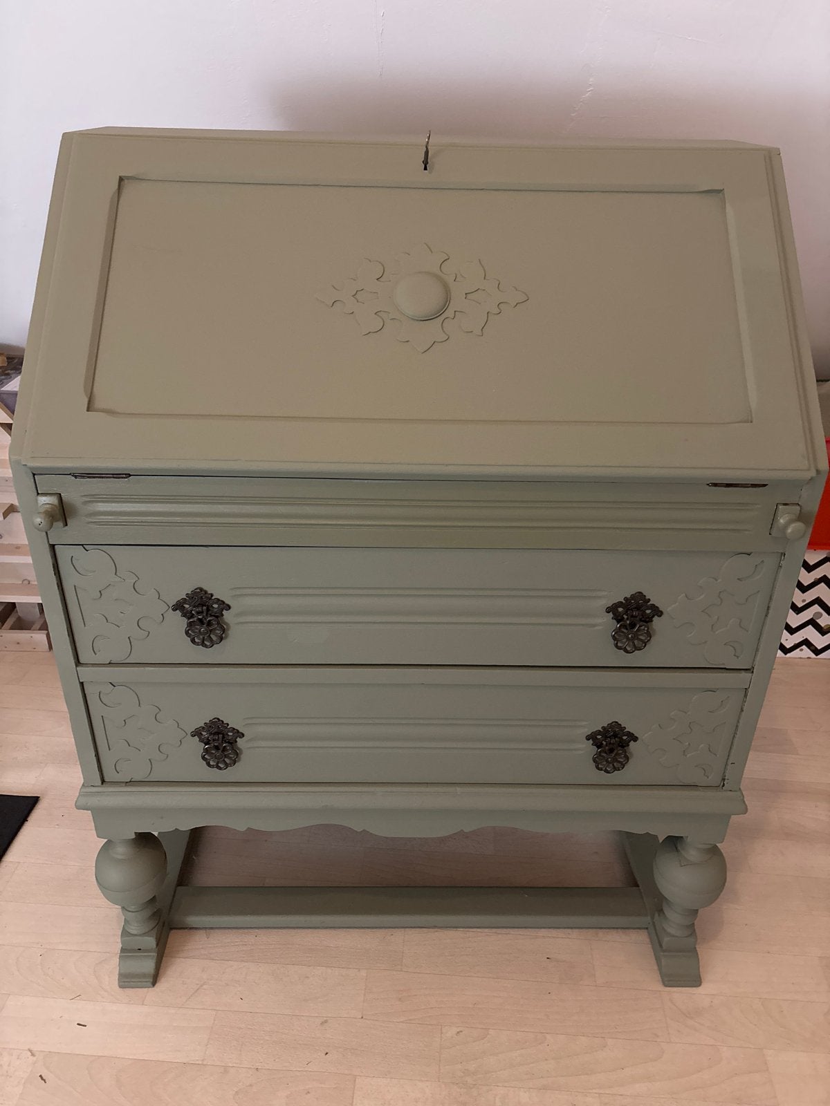 Vintage Bureaumeubel / Secretaire - Olijfgroen, Ophalen