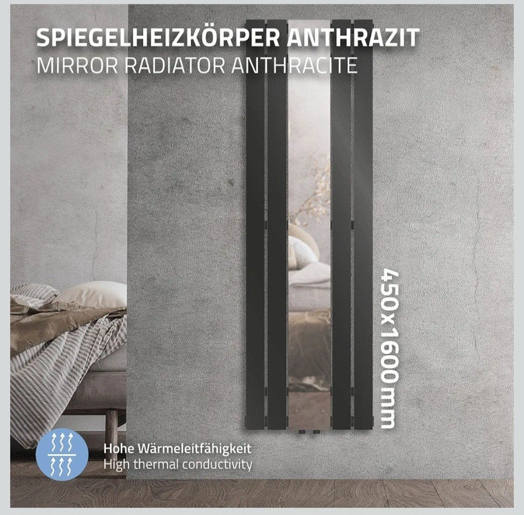 Radiator / verwarming met spiegel, antraciet NIEUW, Ophalen, Radiator, Nieuw, Minder dan 60 cm