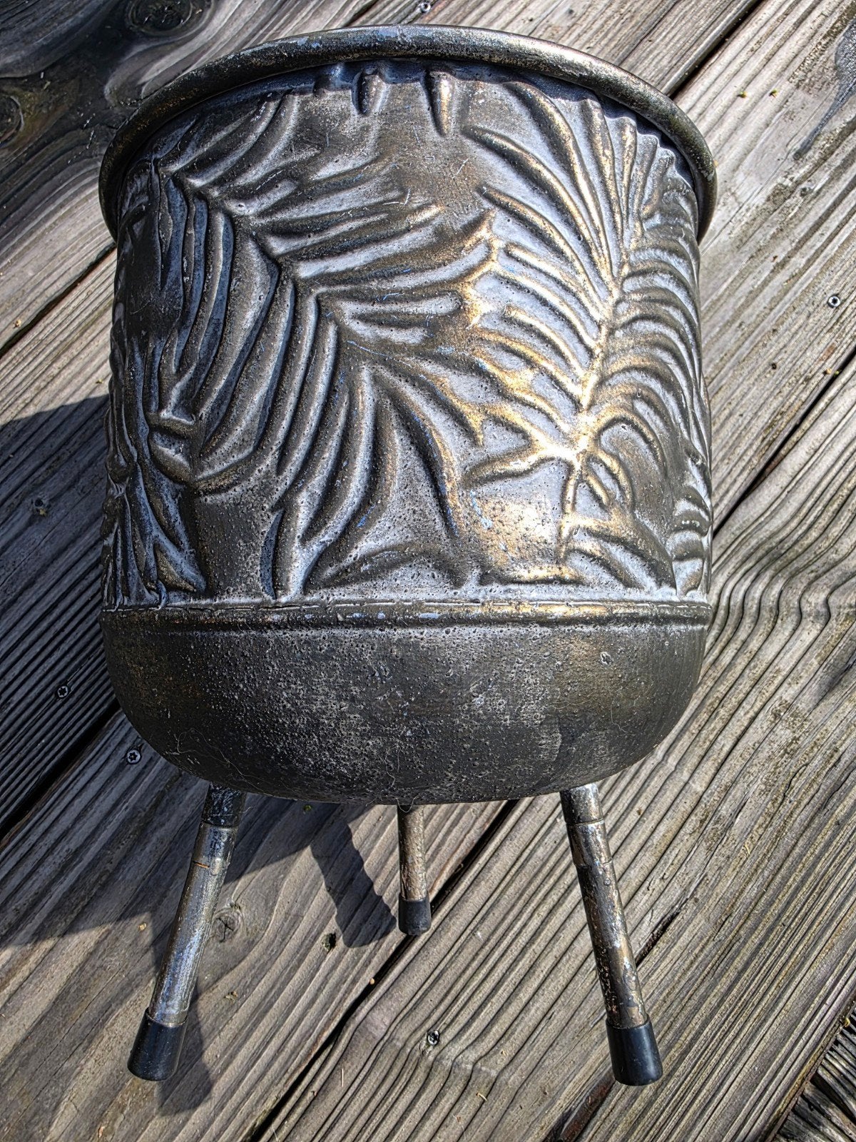 Plantenbak goud/brons kleur. Metalen bak., Gebruikt, Minder dan 60 cm, Rond, Ophalen of Verzenden