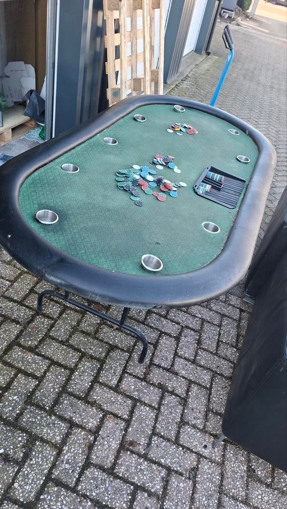 Pokertafel met fiches en bekerhouders, Hobby en Vrije tijd, Gezelschapsspellen | Overige, Vijf spelers of meer, Ophalen of Verzenden
