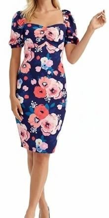 Feest jurk retro vintage stijl pofmouw 40 bloemen nieuw, Maat 38/40 (M), Bonprix, Nieuw, Ophalen of Verzenden