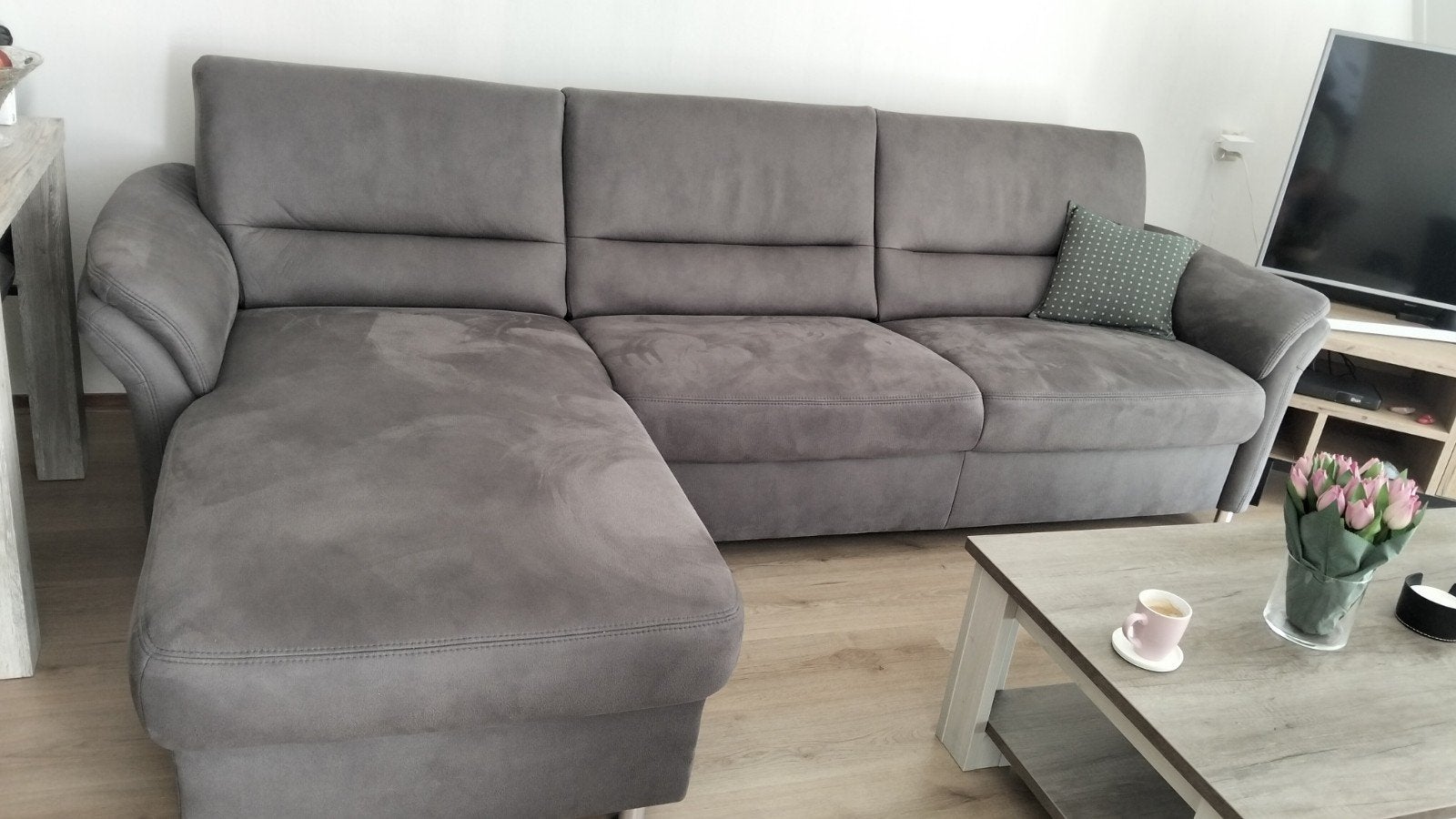 Grijze Hoekbank - Comfortabel en Stijlvol, Ophalen, 250 tot 300 cm, 100 tot 125 cm, Hoekbank