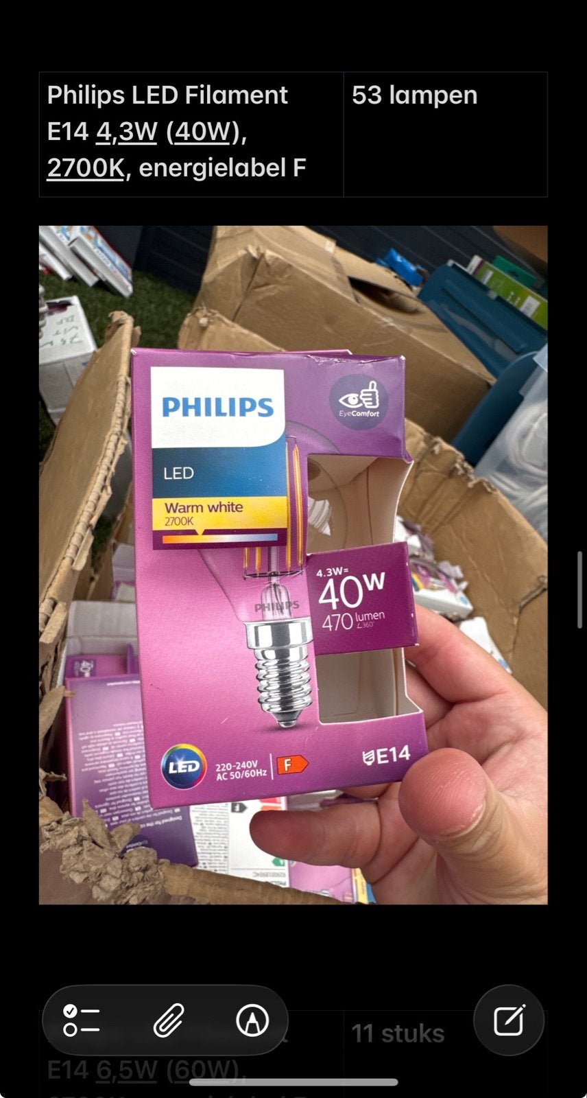 Philips LED Filament E14 4,3W (40W) Warm Wit (53 stuks), Ophalen, Nieuw, E14 (klein), Philips