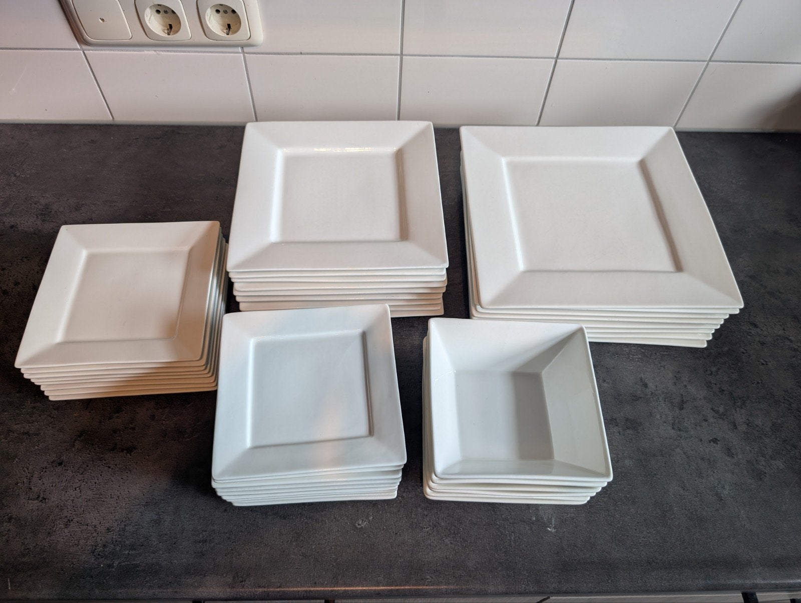 Wit vierkant servies 40 delig, Ophalen, Porselein, Bord(en)