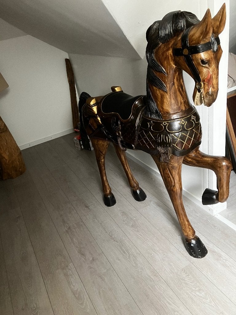 Houten paard, Antiek en Kunst, Ophalen, Houtsnijwerk, Handgemaakt, 1 meter - 2 meter