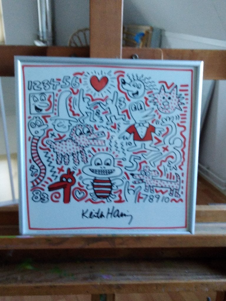 (But subject Acrylic on baby crib) Auteur: Keith Haring, Antiek en Kunst, Ophalen, Overige stijlen, Overige technieken, Overige onderwerpen