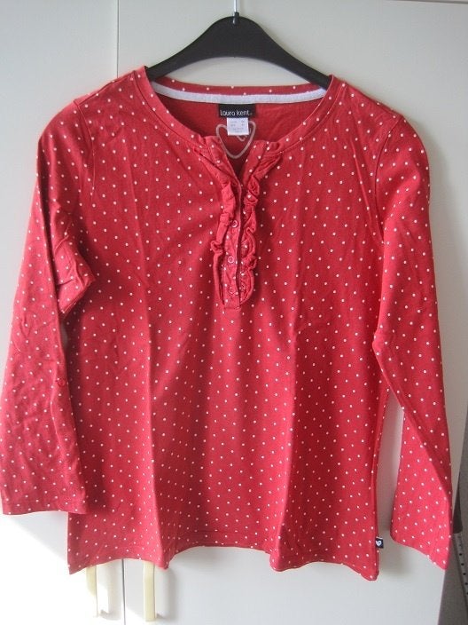005 - Laura Kent rood shirt lange mouwen en stippen mt 44, Verzenden, Maat 42/44 (L), Zo goed als nieuw, Lange mouw
