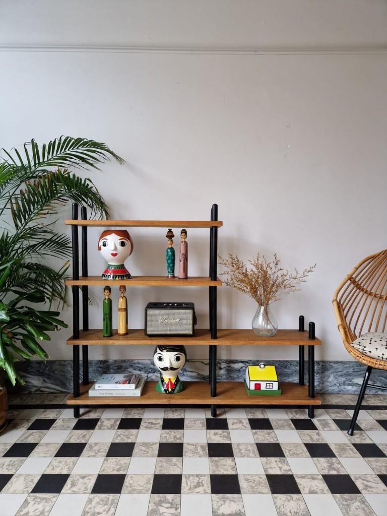 Vintage midcentury stokkenkast | stellingkast | wandmeubel, Ophalen, Gebruikt