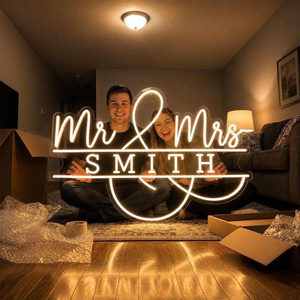 Mr & Mrs Neon Sign | Gepersonaliseerd Bruiloftsbord, Verzenden, Nieuw, Lichtbak of (neon) lamp