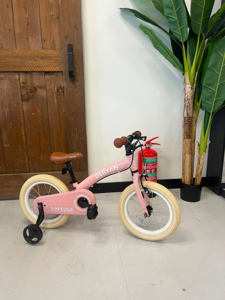 Deryan 3-in-1 Kinderfiets Roze – 12 & 14 inch, Ophalen of Verzenden, Zo goed als nieuw, Trapvoertuig