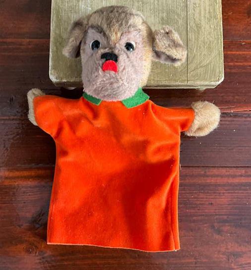 Antieke Steiff Handpop Hond met Knop in Oor - 27cm, Antiek en Kunst, Ophalen of Verzenden