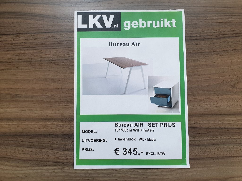 Bureau AIR + ladenblok , Thuiswerkplek, Demontabel, Zo goed als nieuw, Wit, 80 cm