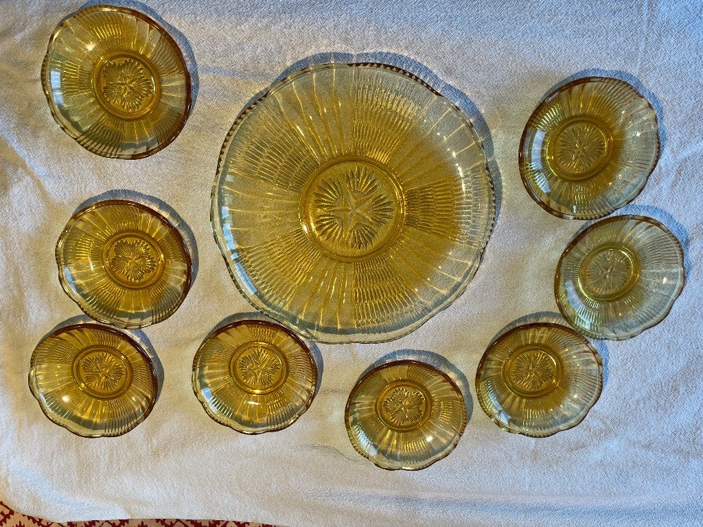 Schaal voor taart of gebak (29cm) met 8 bordjes (14cm), Verzenden, Overige stijlen, Glas, Schaal of Schalen