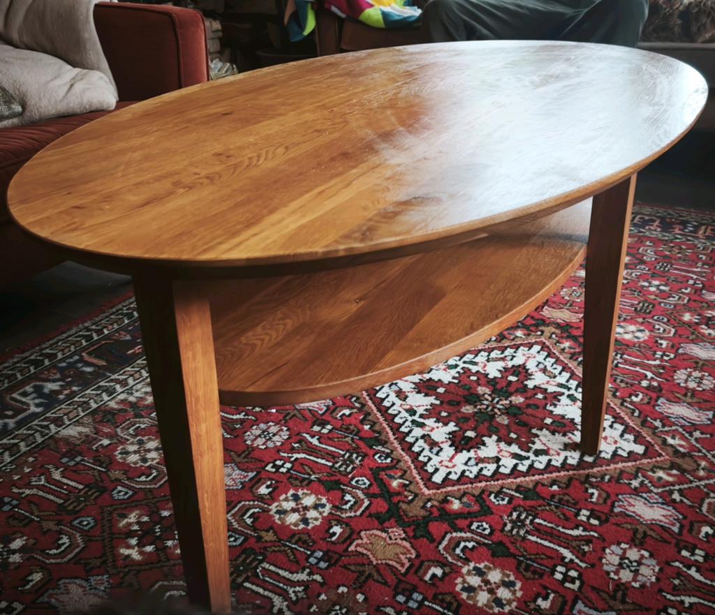 Scandinavische vintage salontafel van eikenhout, Huis en Inrichting, Tafels | Salontafels, Ophalen, 100 tot 150 cm, Eikenhout