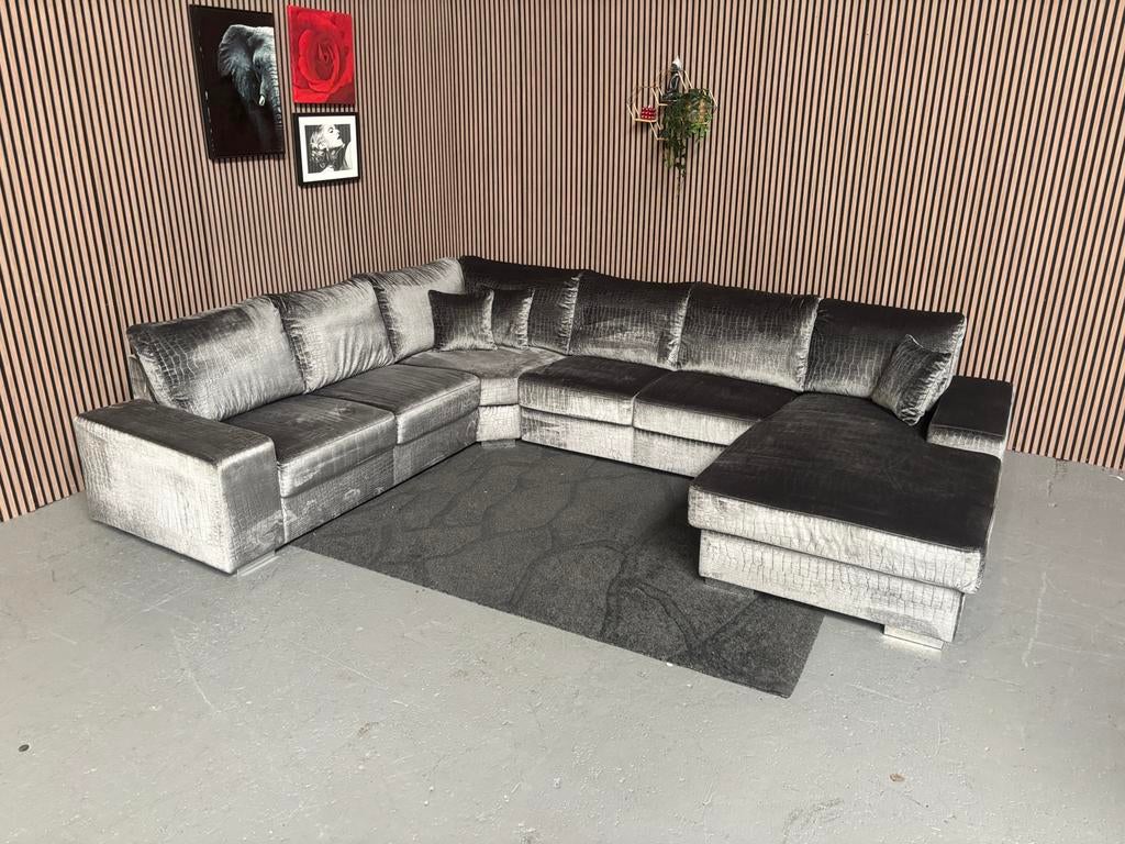 GRATIS LEVERING Croco Velvet U-Bank 350x280x185 GEREINIGD, Huis en Inrichting, Hoekbank, 300 cm of meer, Ophalen of Verzenden