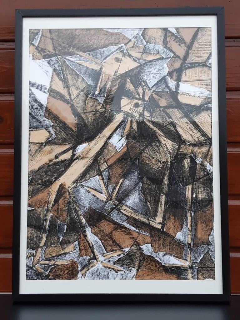 Schilderij vechtende hanen staand uniek er is er maar 1 van, Ophalen, Gebruikt, 50 tot 75 cm, Schilderij