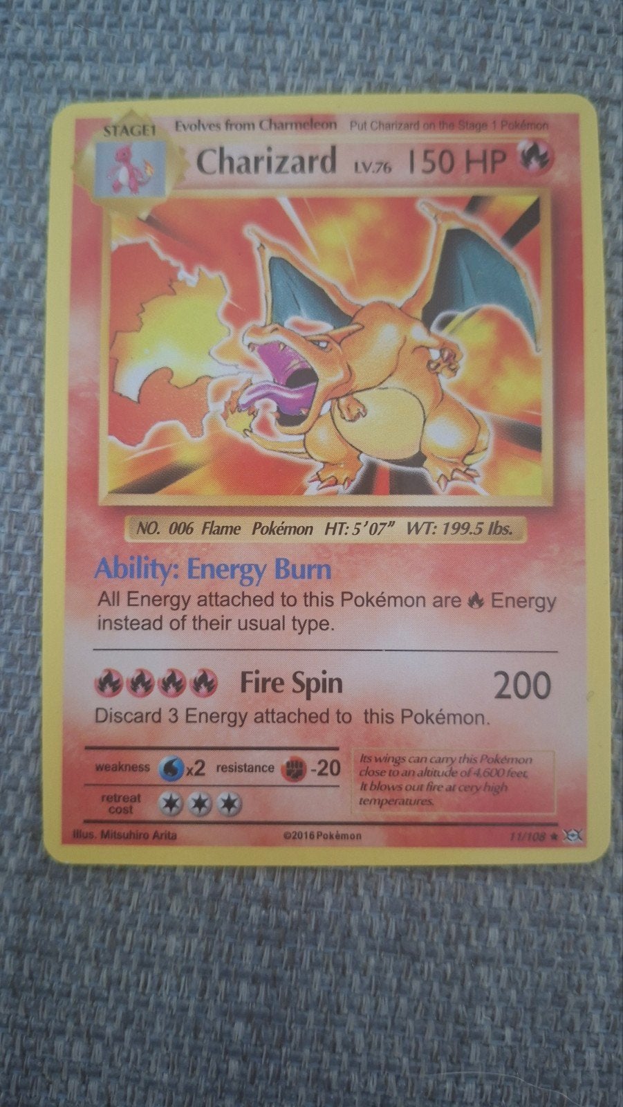 2016 charizard 11/108, Ophalen of Verzenden, Zo goed als nieuw, Losse kaart