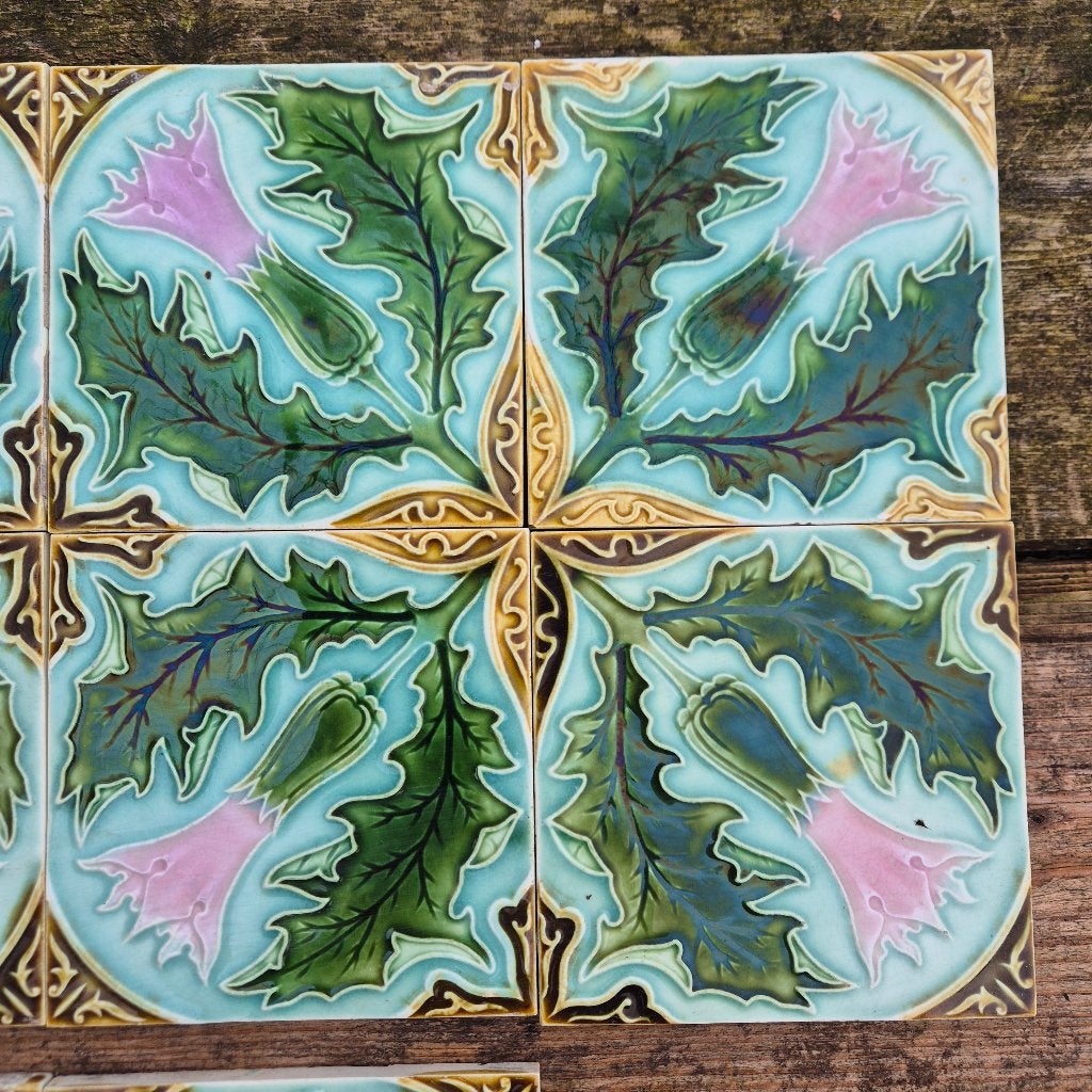 2x 4-pas art nouveau tegels opgelegd decor prachtige kleuren, Ophalen