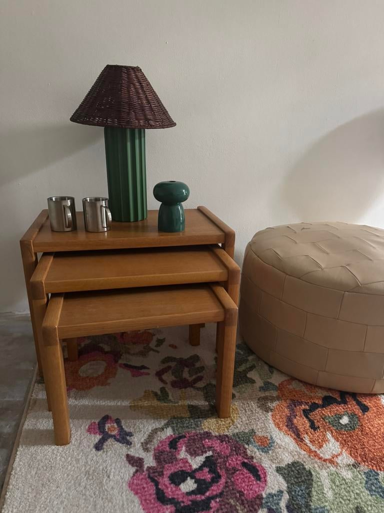 Vintage Bijzettafels  mimi set, Huis en Inrichting, Slaapkamer | Nachtkastjes, Ophalen of Verzenden, Zo goed als nieuw, Minder dan 45 cm