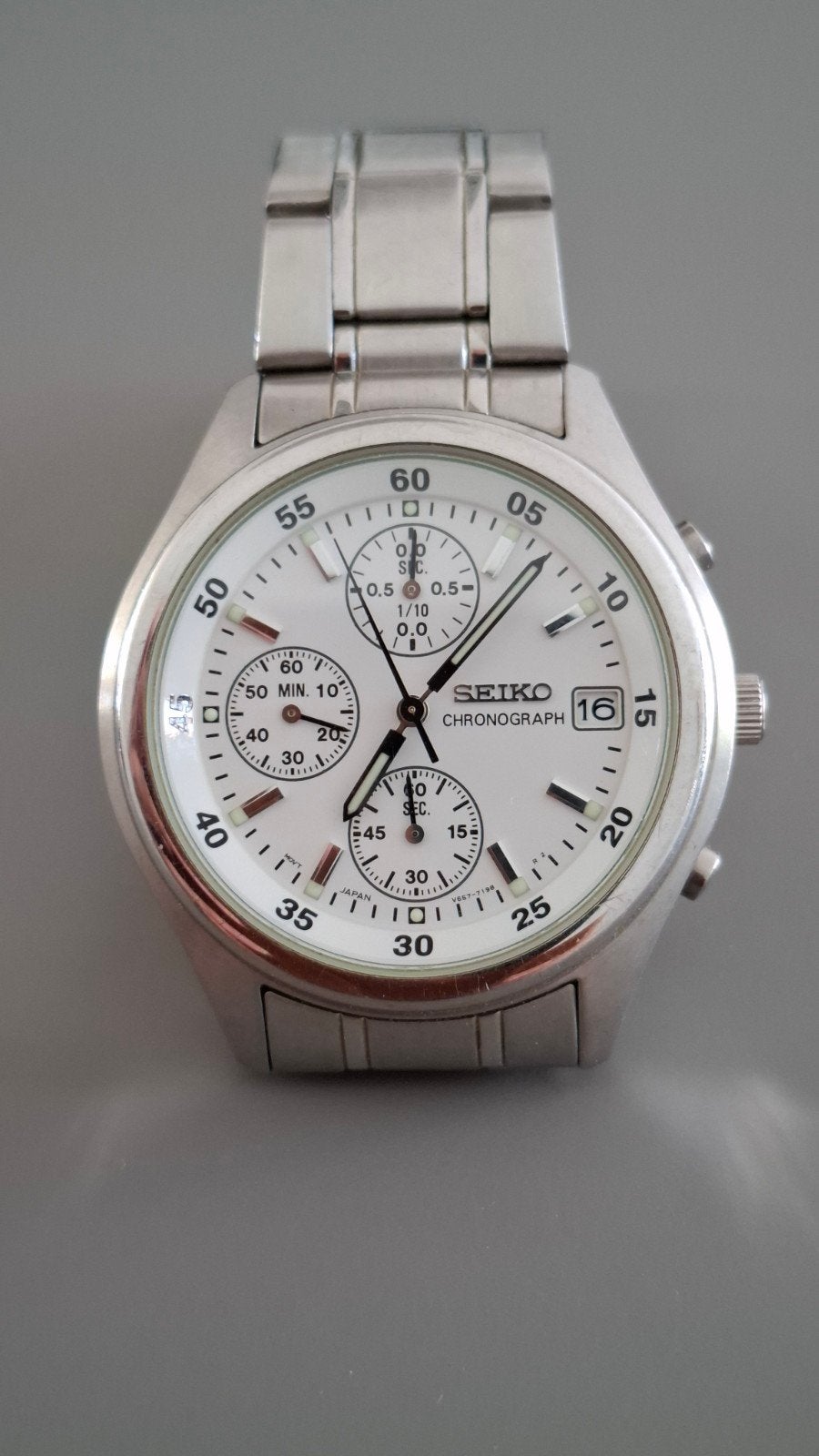 AANBIEDING Seiko Chronograph Herenhorloge -Zo goed als nieuw, Sieraden, Tassen en Uiterlijk, Ophalen, Staal, Polshorloge, Zo goed als nieuw