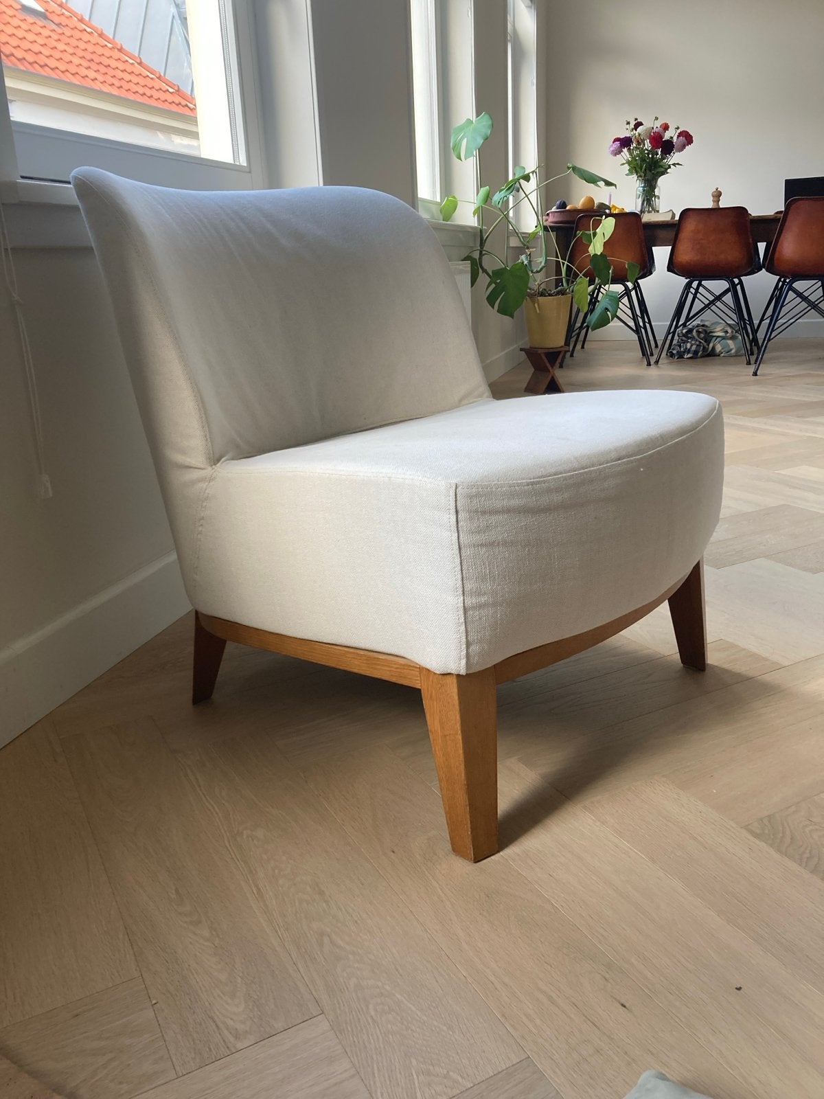 Comfortabele fauteuil met linnen Bemz hoes, Ophalen, Wit, Zo goed als nieuw, Eén