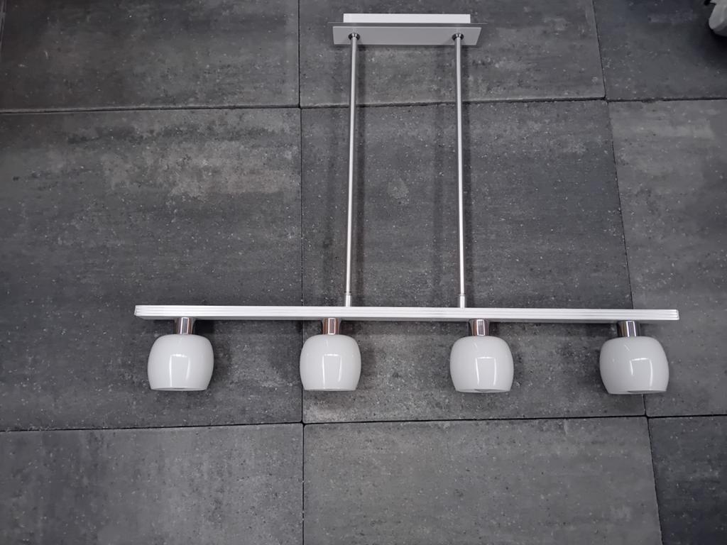 Moderne witte hanglamp met 4 lichtpunten, Huis en Inrichting, Ophalen, 50 tot 75 cm, Zo goed als nieuw, Glas