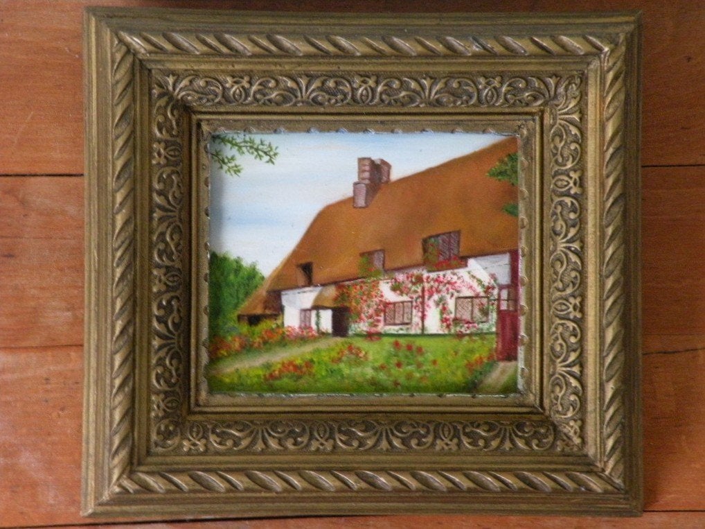 Schilderijtje op hout met prachtige lijst., Minder dan 50 cm, Oorspronkelijke maker, Ophalen of Verzenden, Zo goed als nieuw
