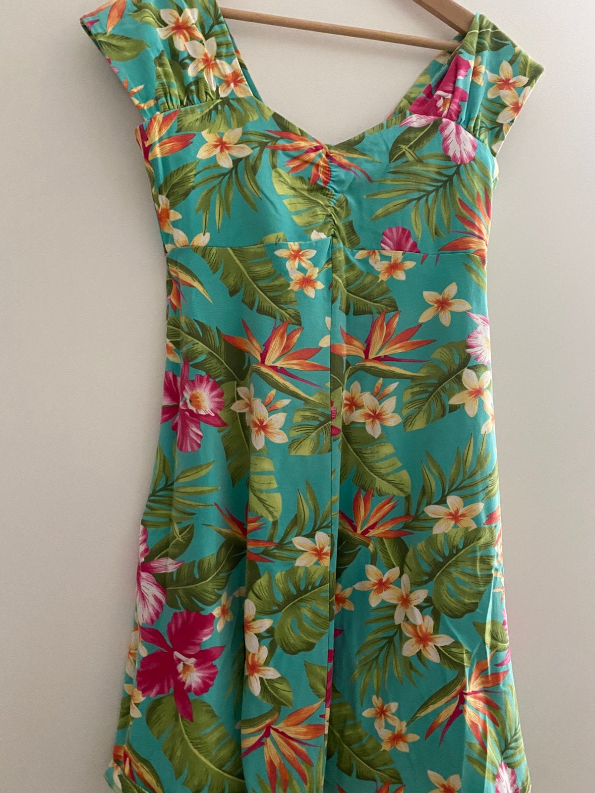 Zomerse jurk met tropische print van Lien & Giel, Maat 38/40 (M), Blauw, Ophalen of Verzenden, Knielengte